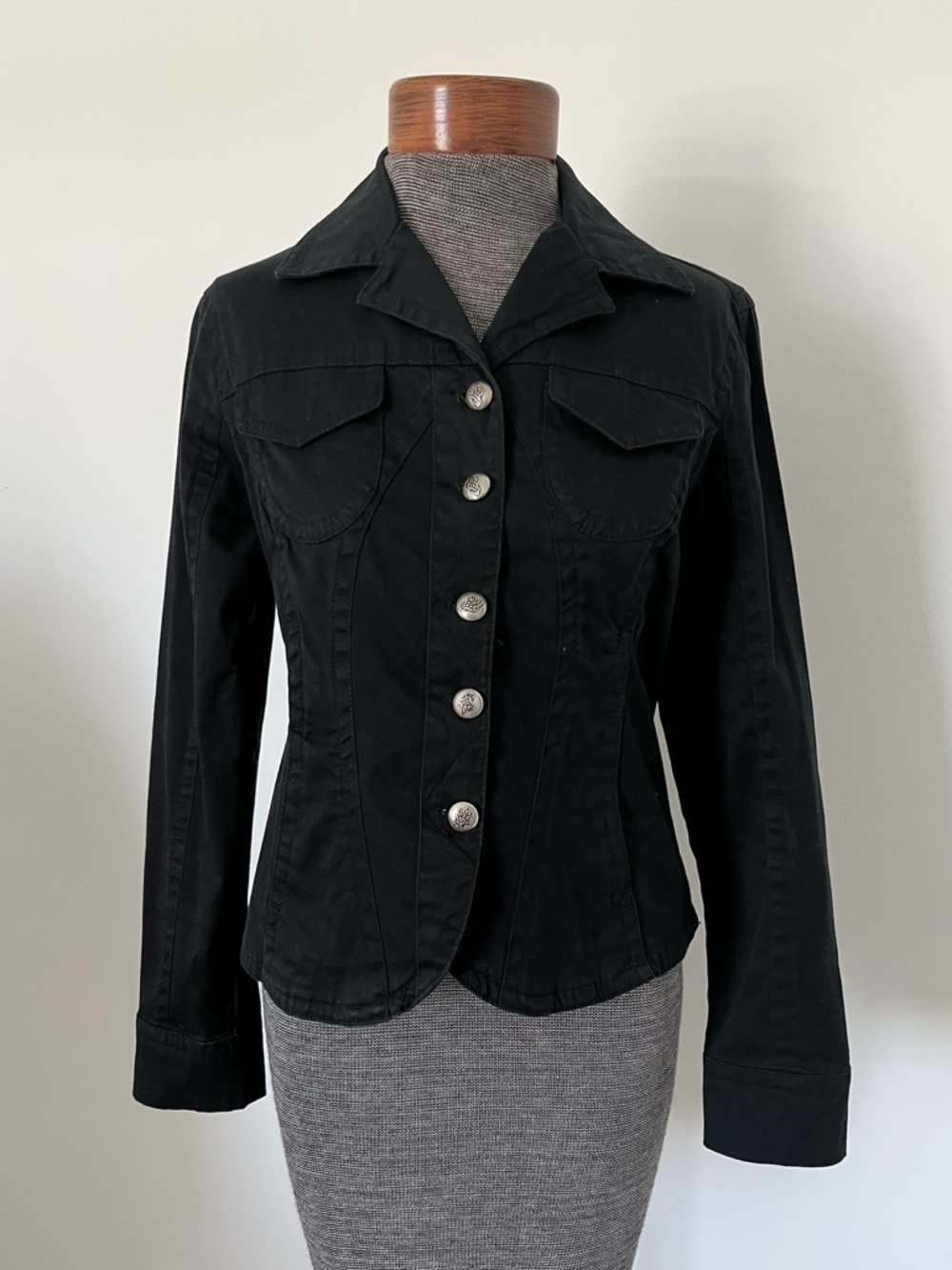 Live a Little Black Denim Jacket Petite M-Stretch Jean Jacket Classic Button up